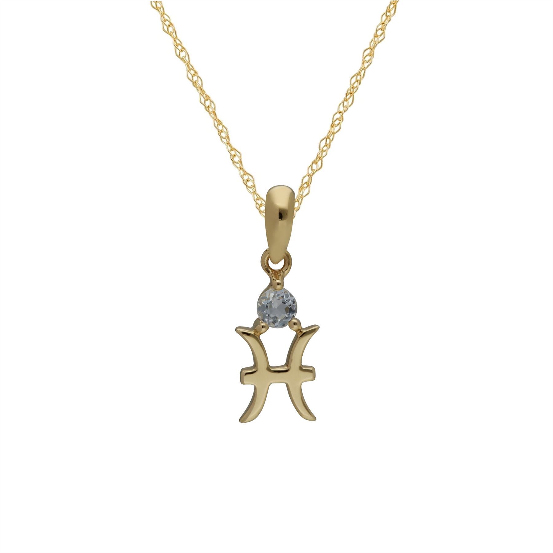 Aquamarine Pisces Zodiac Charm Necklace in 9ct Yellow Gold Aquamarine Pisces Zodiac Charm Necklace in 9ct Yellow Gold