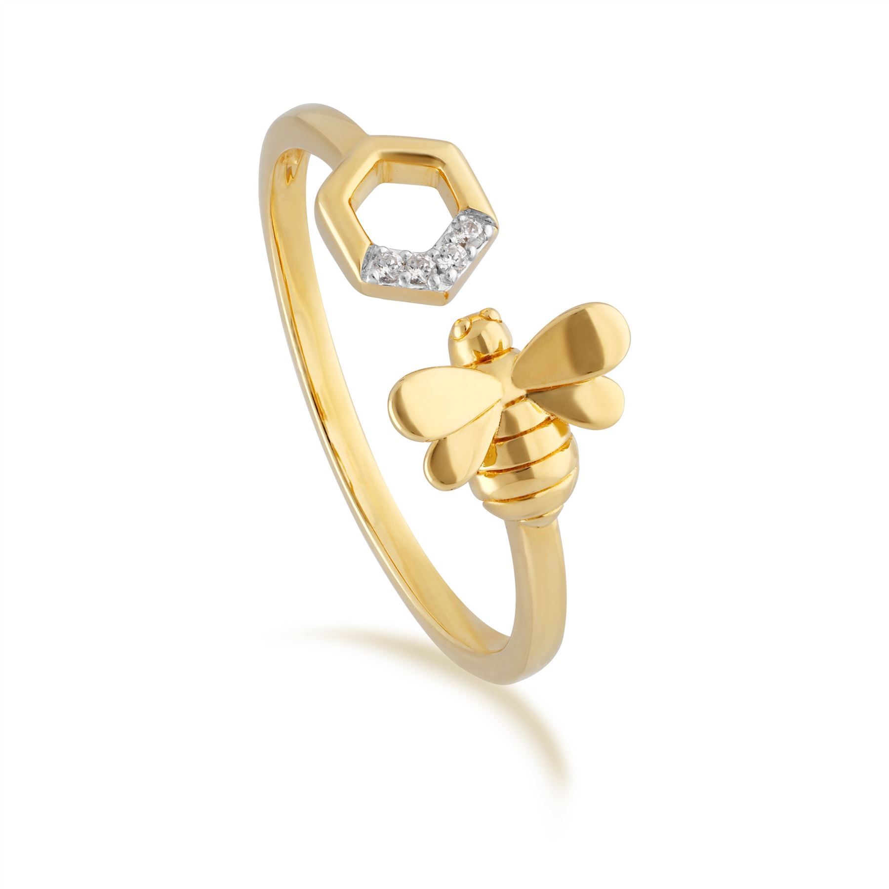 Honeycomb Inspired Diamond Bee Open Ring in 9ct Yellow Gold Honeycomb Inspired Diamond Bee Open Ring in 9ct Yellow Gold