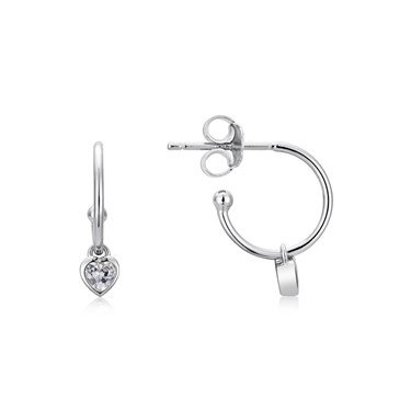 Argento Silver Petite Crystal Heart Hoop Earrings - Silver Argento Silver Petite Crystal Heart Hoop Earrings - Silver