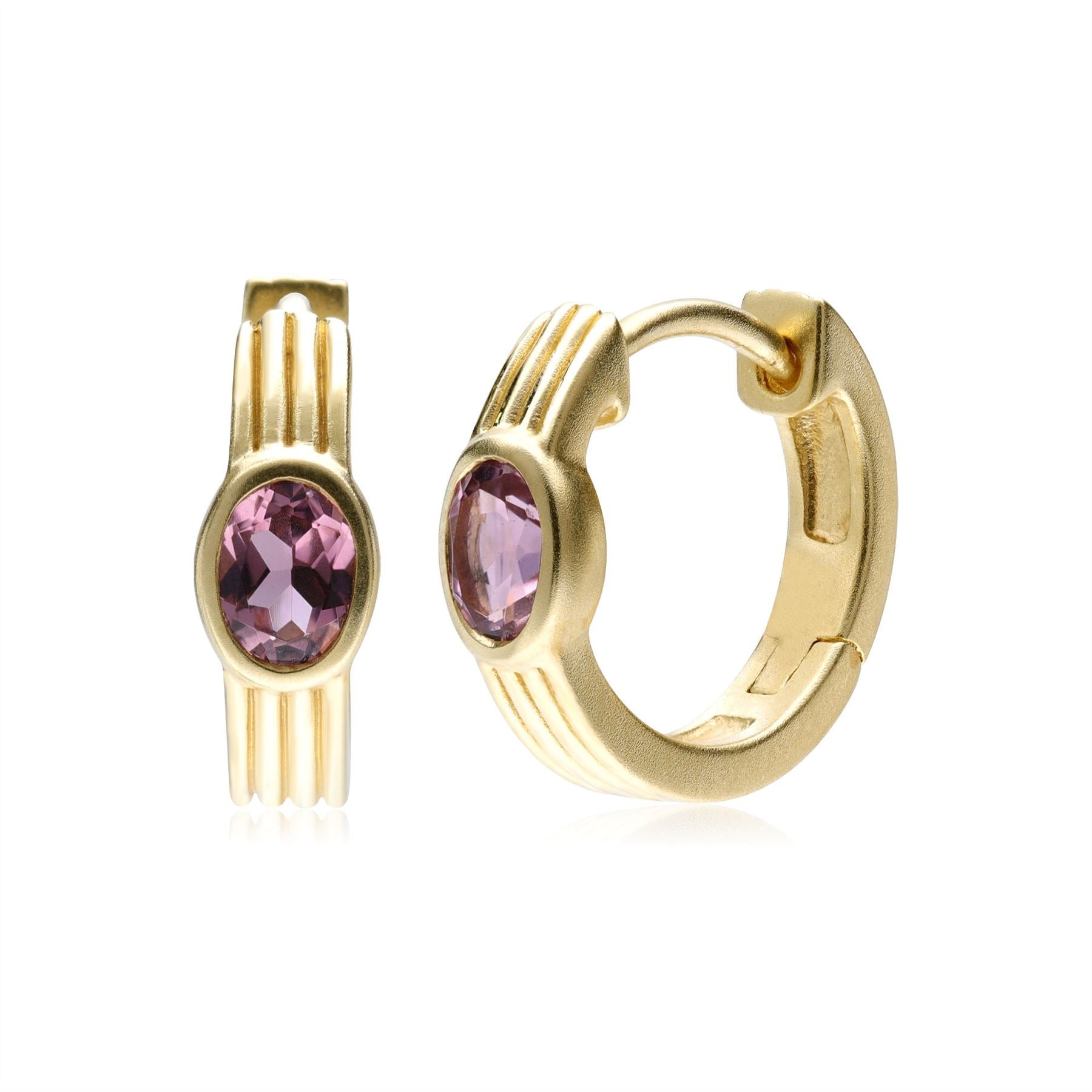 Caruso Pink Tourmaline Huggie Hoop Earrings In 9ct Gold Caruso Pink Tourmaline Huggie Hoop Earrings In 9ct Gold