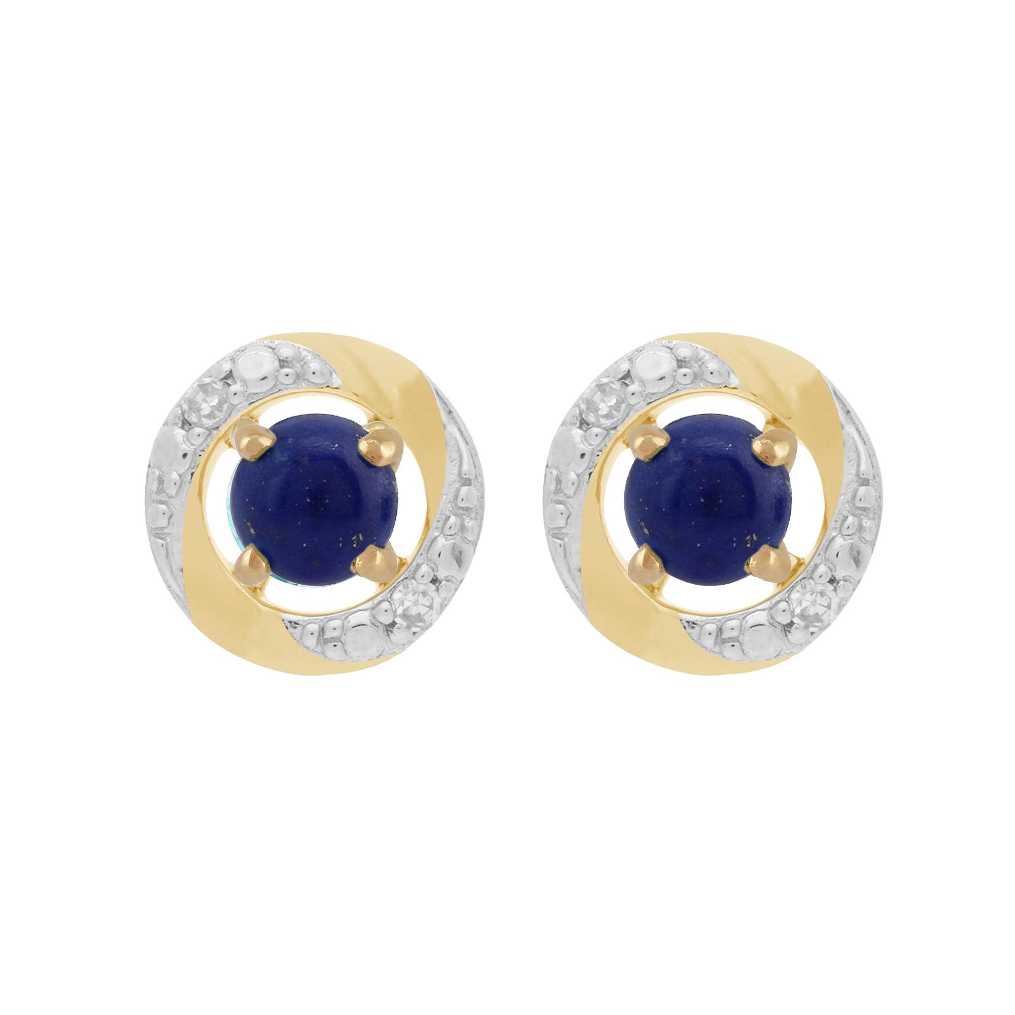Classic Round Lapis Lazuli Stud Earrings with Detachable Diamond Halo Ear Jacket in 9ct Yellow Gold Classic Round Lapis Lazuli Stud Earrings with Detachable Diamond Halo Ear Jacket in 9ct Yellow Gold