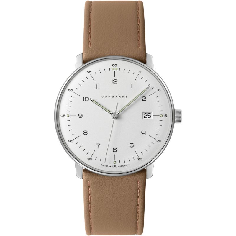 Mens Junghans 'max bill' Silver, White and Beige Stainless Steel Swiss Watch Mens Junghans 'max bill' Silver, White and Beige Stainless Steel Swiss Watch