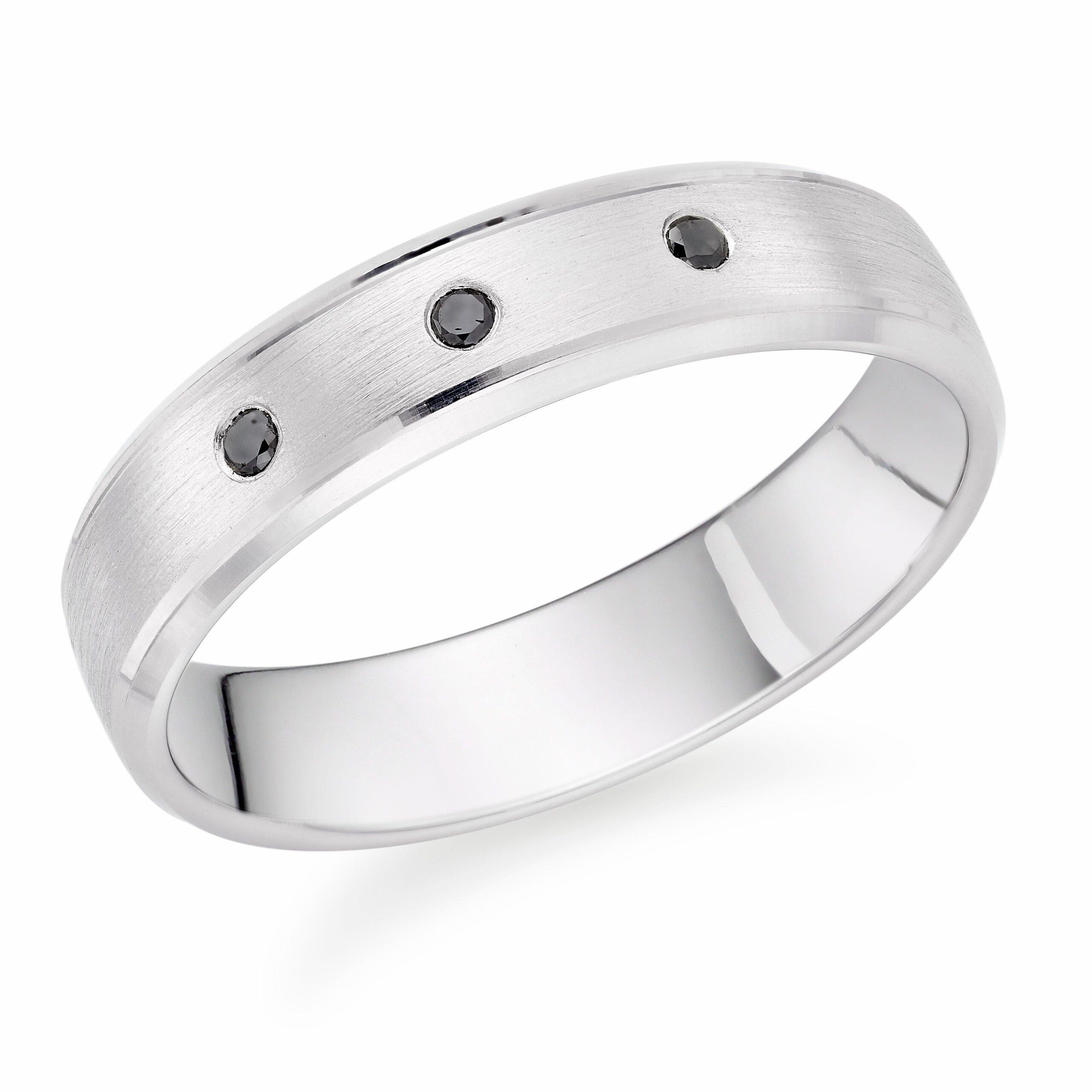 Beaverbrooks Platinum Black Diamond Men's Wedding Ring, Ring Size S Beaverbrooks Platinum Black Diamond Men's Wedding Ring, Ring Size S