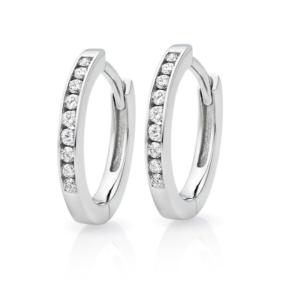 Beaverbrooks Women's 9ct White Gold Diamond Hoop Earrings Beaverbrooks Women's 9ct White Gold Diamond Hoop Earrings
