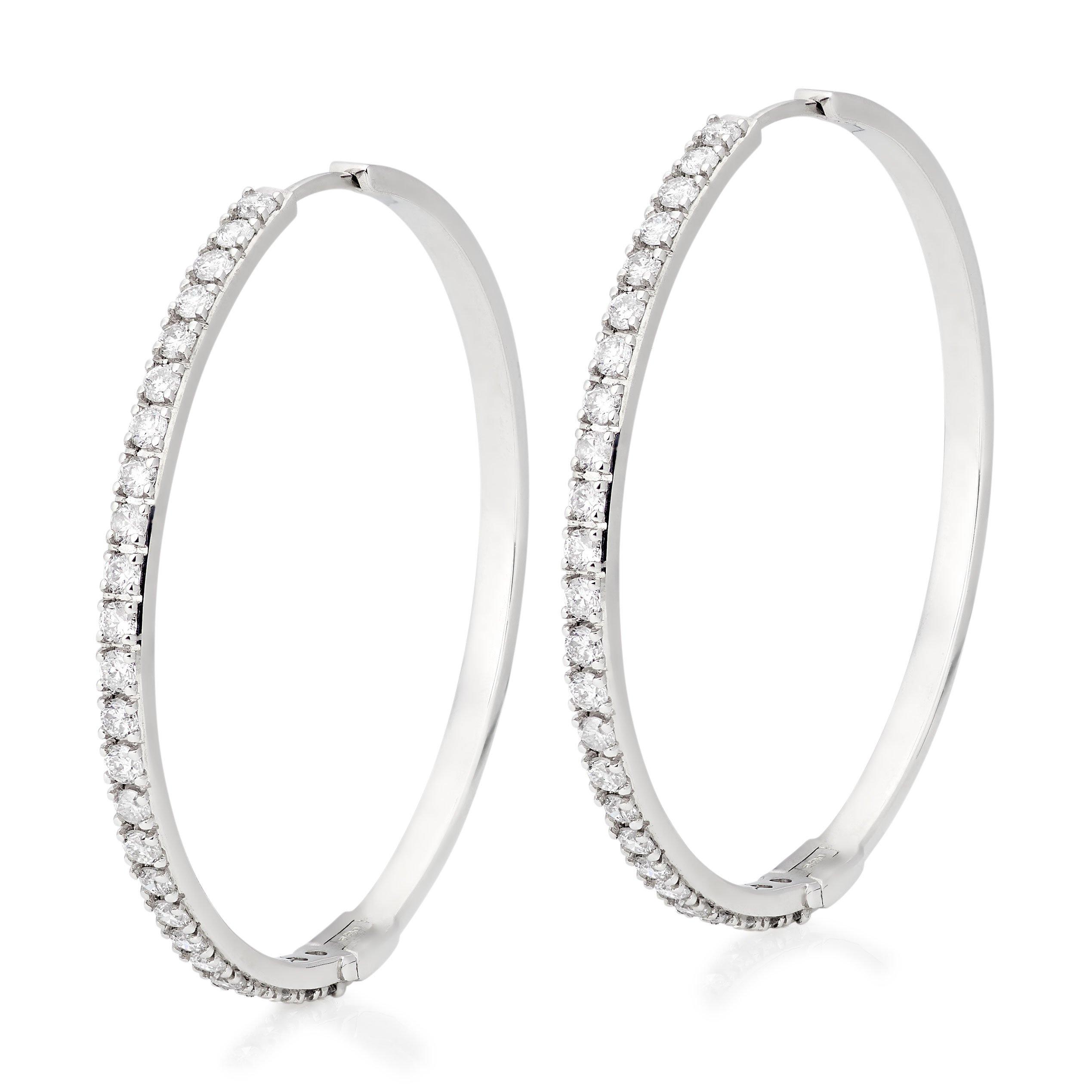 Beaverbrooks Women's 9ct White Gold Hoop Earrings, Size 41mm Beaverbrooks Women's 9ct White Gold Hoop Earrings, Size 41mm