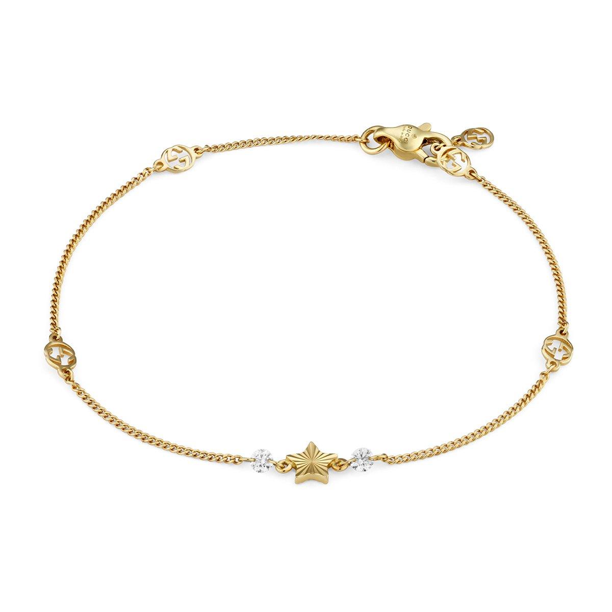 Gucci Women's Interlocking G 18ct Yellow Gold Star Diamond Bracelet, Size 17cm Gucci Women's Interlocking G 18ct Yellow Gold Star Diamond Bracelet, Size 17cm
