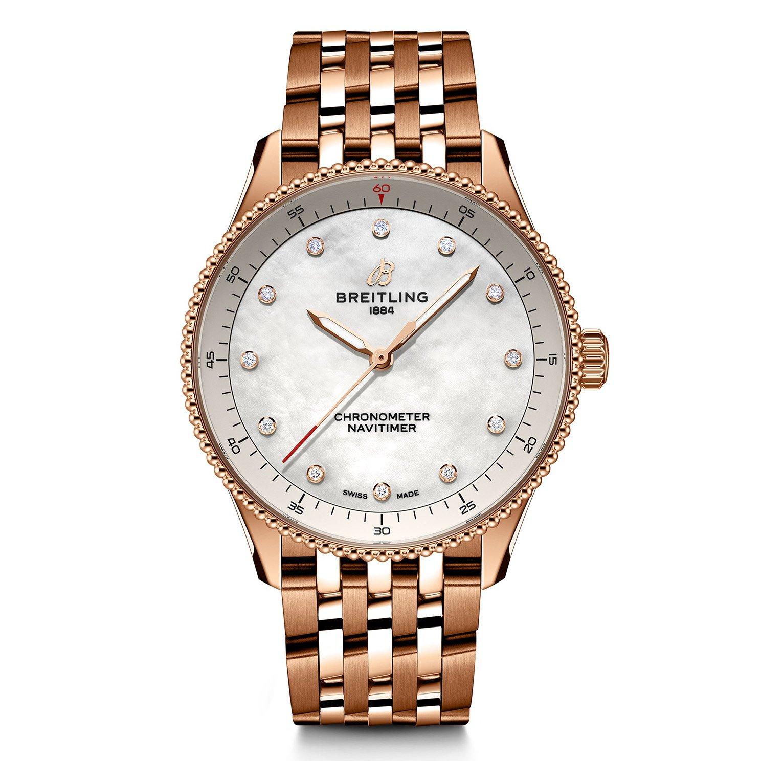 Breitling Navitimer 32 18ct Rose Gold Diamond Mother of Pearl Quartz Ladies Watch Breitling Navitimer 32 18ct Rose Gold Diamond Mother of Pearl Quartz Ladies Watch