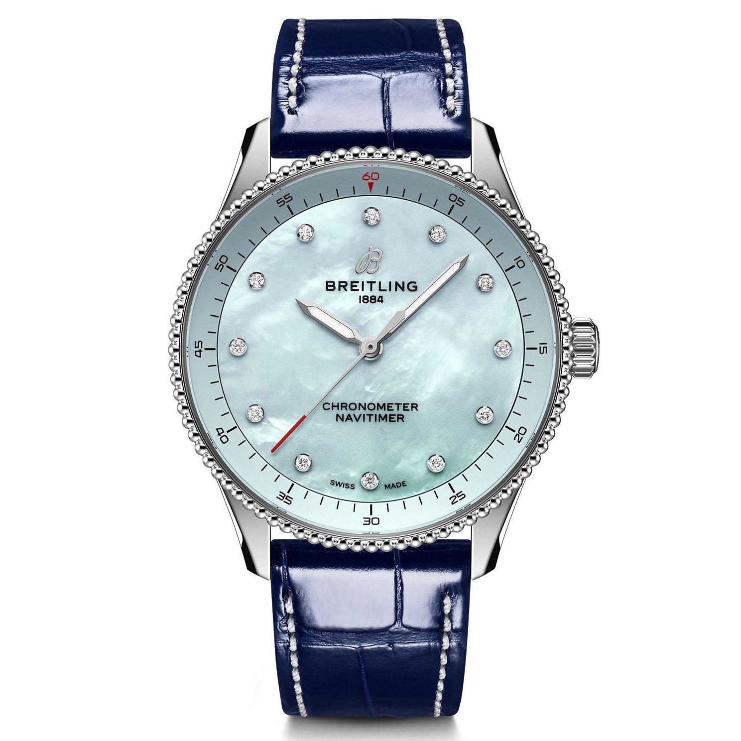 Breitling Navitimer 32 Diamond Mother of Pearl Leather Quartz Ladies Watch Breitling Navitimer 32 Diamond Mother of Pearl Leather Quartz Ladies Watch