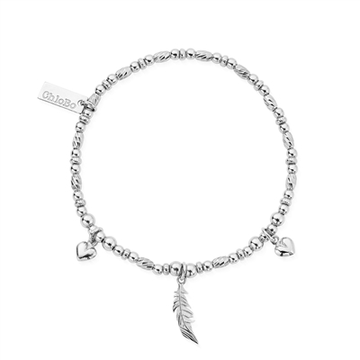 ChloBo Love Courage Silver Feather Hearts Bracelet - Silver ChloBo Love Courage Silver Feather Hearts Bracelet - Silver