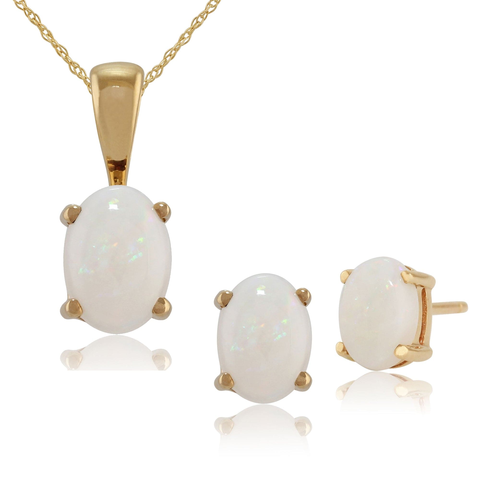 Classic Oval Opal Single Stone Stud Earrings & Pendant in 9ct Yellow Gold Classic Oval Opal Single Stone Stud Earrings & Pendant in 9ct Yellow Gold
